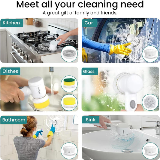 VIMALIFE Electric Spin Scrubber, Cordless Bathroom Scrubber IPX6 Waterproof with 5 Replaceable Heads, Power Scrub Brush for Shower, Tiles, Kitchen Scrub Brush for Cleaning