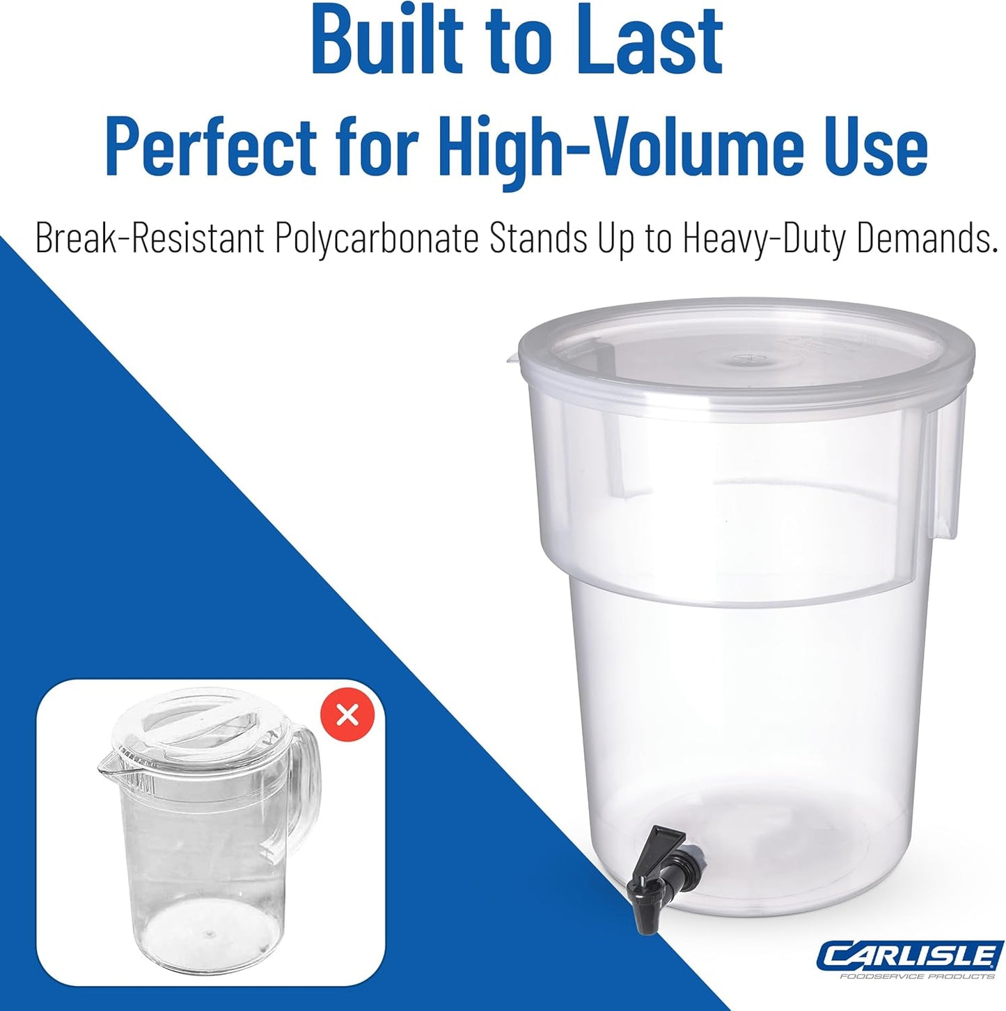 Carlisle FoodService Products Round Beverage Dispenser, Durable Drink Dispenser with Spigot and Sturdy Base for Catering, Events, and Parties, Plastic, 5 Gallons, Black