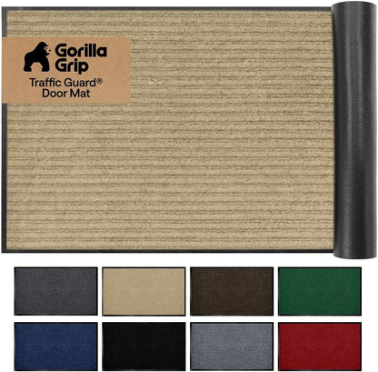 GORILLA GRIP Waterproof Traffic Guard Door Mat, Heavy Duty Entryway Mats, Strong Backing Commercial Utility Rugs for Office Hallway, Garage Floor and Home, Low Profile Carpet Runner, 29x17, Black
