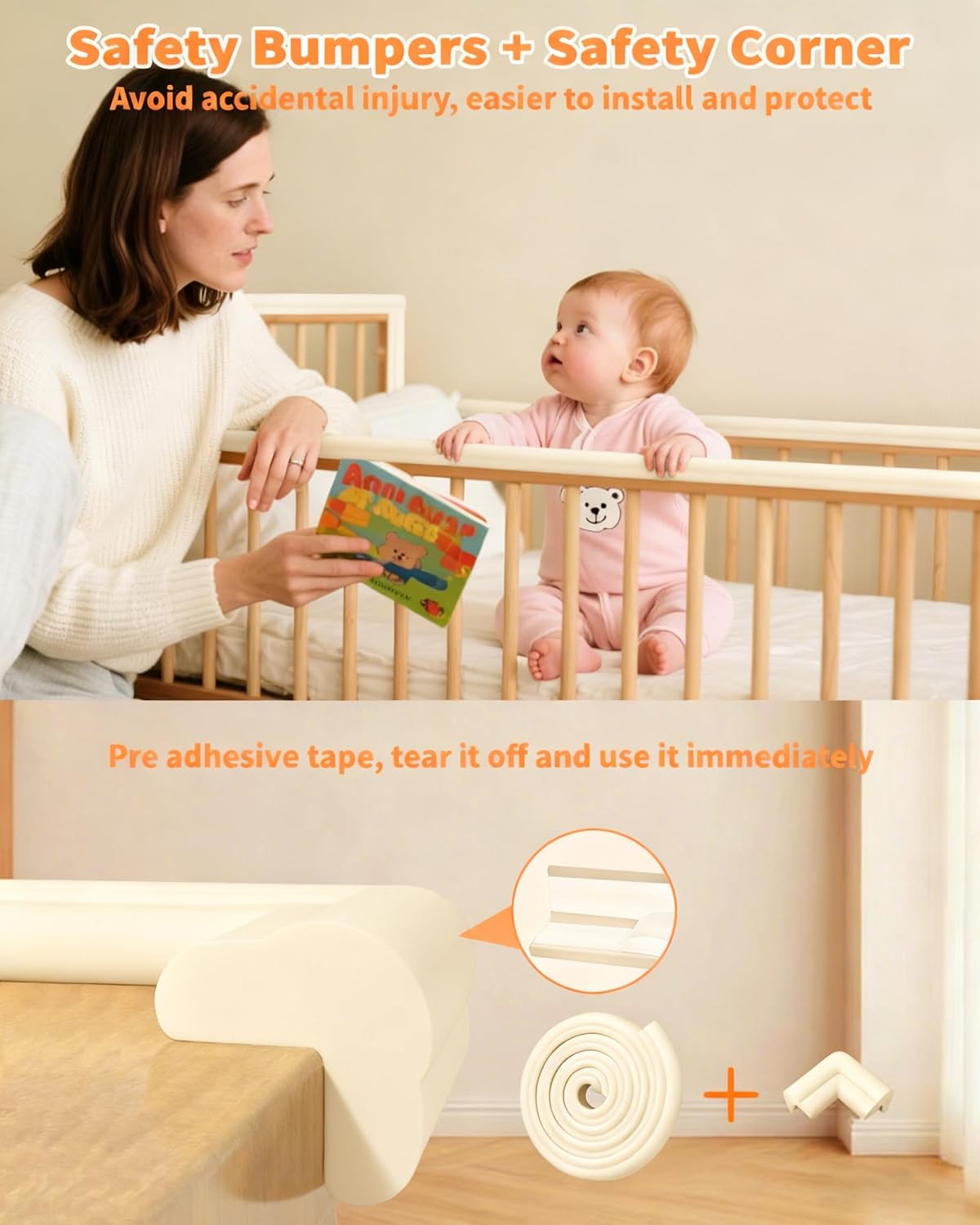 16.4FT L-Shape Baby Corner Protector Guards, Pre-Taped, 0.47''Thick | Edge Safety Bumpers for Furniture & Sharp Table Corners, with 10 Corners, Waterproof Soft Foam Adhesive Guard Cushion, White