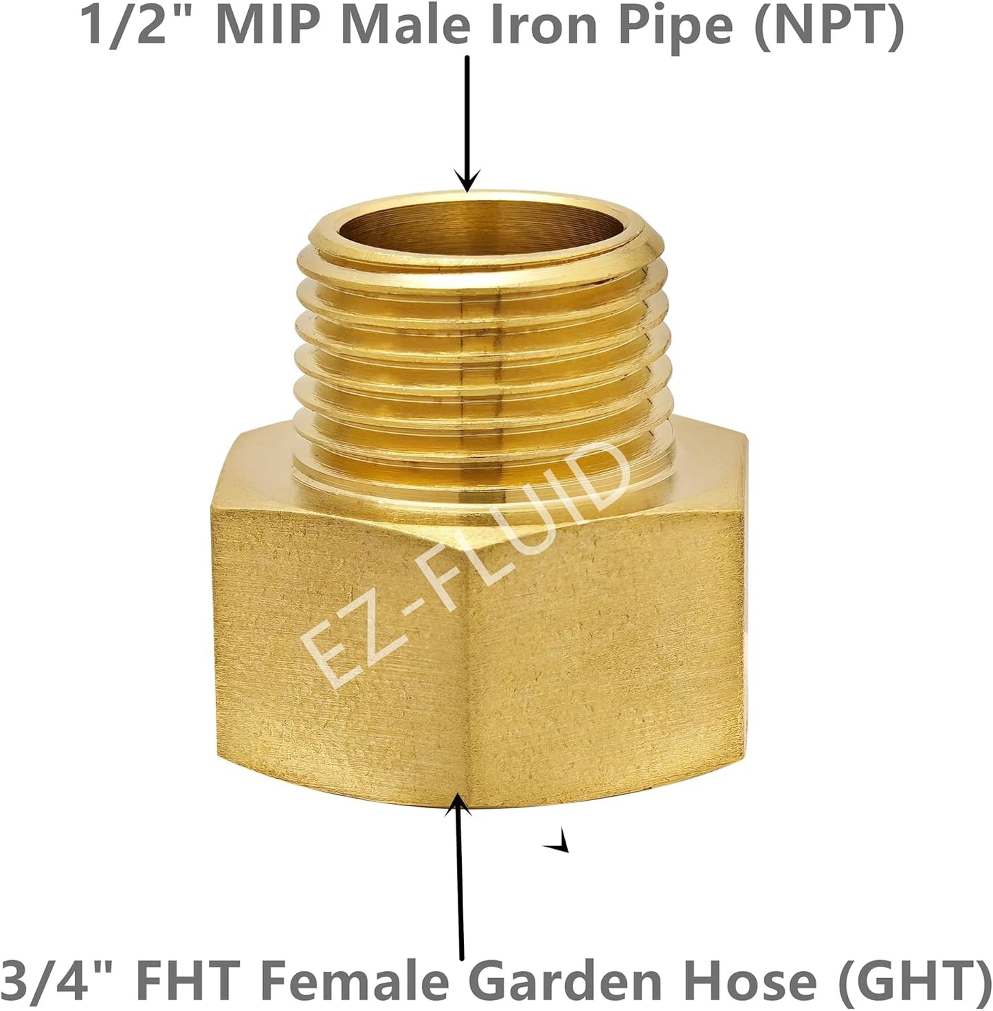 (1) EZ-FLuid 3/4" FHT Female Garden Hose Wye Two way Splitter, Heavy Duty Brass Hose Y Splitter with 1/4Turn Shutoff Ball Valve,2-way 3/4"GHT Threads Connector For outside faucet and hose bibb spigot