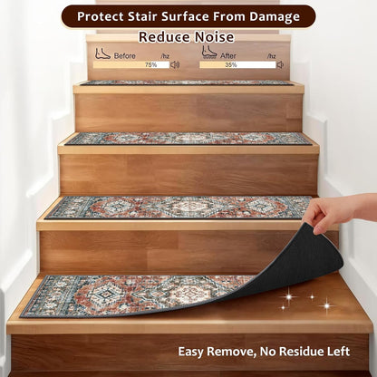 OJIA Stair Treads Non Slip for Wooden Steps Indoor 15PCS Carpet Stair Treads, Rubber Backing Stair Carpet Treads, Residue Free 8"x30" Staircase Step Treads Edging Stair Rugs for Kids & Pets, Gray