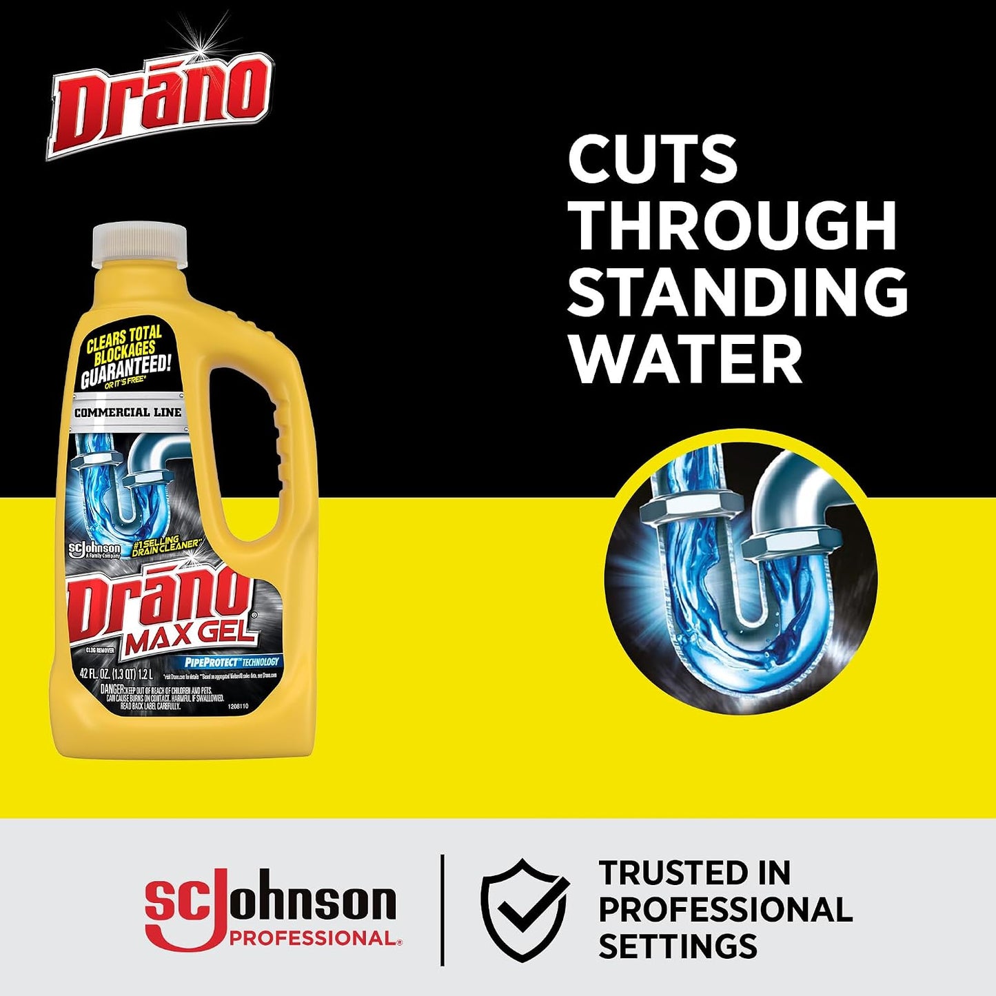 SC Johnson Professional Drano Max Gel To Drain Clog Removing, 128 Fl Oz (Pack of 4)
