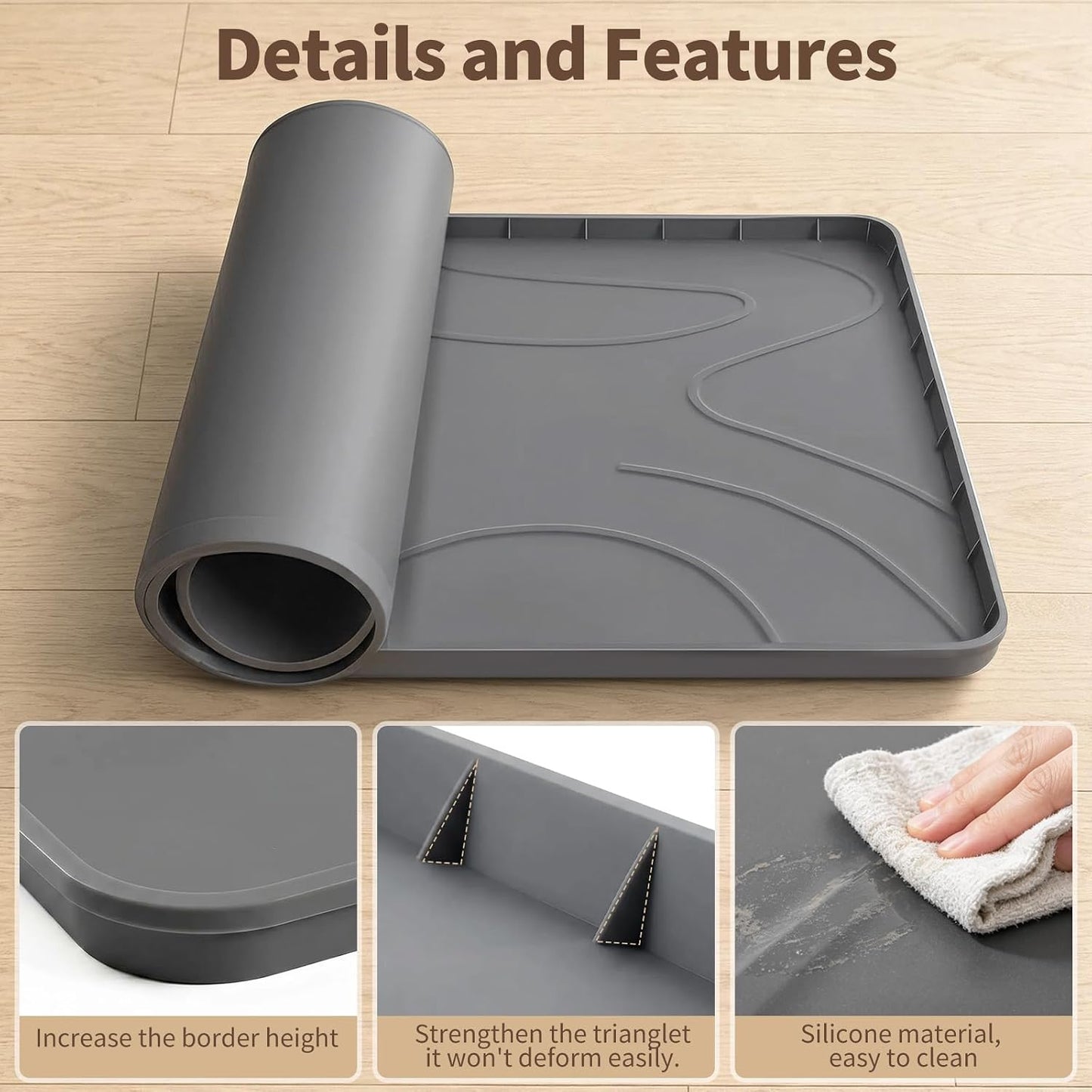 Washing Machine Drain Pan，32''x30'' Silicone Mat with Raised Reinforced Frame & Triangular Reinforcing Rib,fits Most Washer Models, Washing Machine Tray for Floor Protection in Laundry Room (gray)