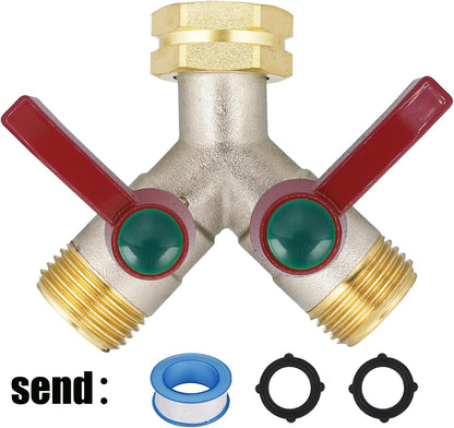 EJW Hose Splitter 2 Way, Garden Hose Splitters, Heavy Duty Faucet Splitter,Rv Brass Water Hose Y Splitter, Double Hose Connector, Spigot Splitter, Two Way Hose Manifold Valve 3/4 Inch GHT Thread.