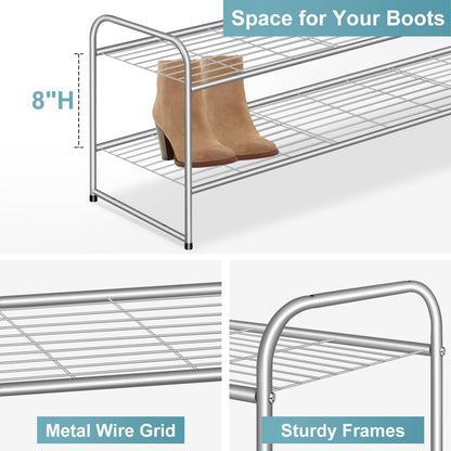 AOODA Long 3 Tier Metal Shoe Rack for Closet Wide Stackable Shoe Storage Organizer for Entryway, Bedroom, Floor, 24-Pairs Men Sneakers Shoe Shelf with Wire Grid, Black