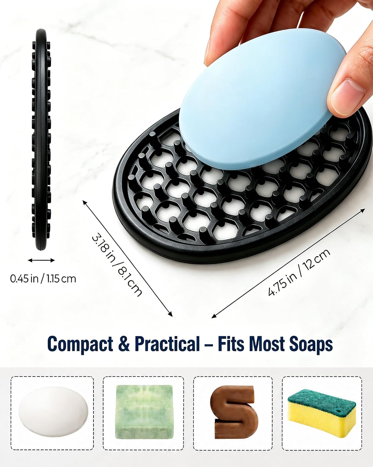 OTHIX 3 Pack Silicone Soap Dish for Shower, Self Draining Bar Soap Holder with Hollow Drainage Design, Non Slip Soap Saver Tray for Bathroom Sink, Kitchen Counter, Bathtub, Shower Shelf (Black)