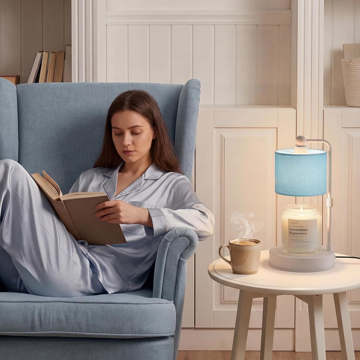Candle Warmer Lamp with Timer, Modern Farmhouse Candle Warmer, Height Adjustable & Dimmable Electric Candle Warmer Lamp, Includes 2 Bulbs, Birthday Gift for Women, Mom, Housewarming - Flaxen