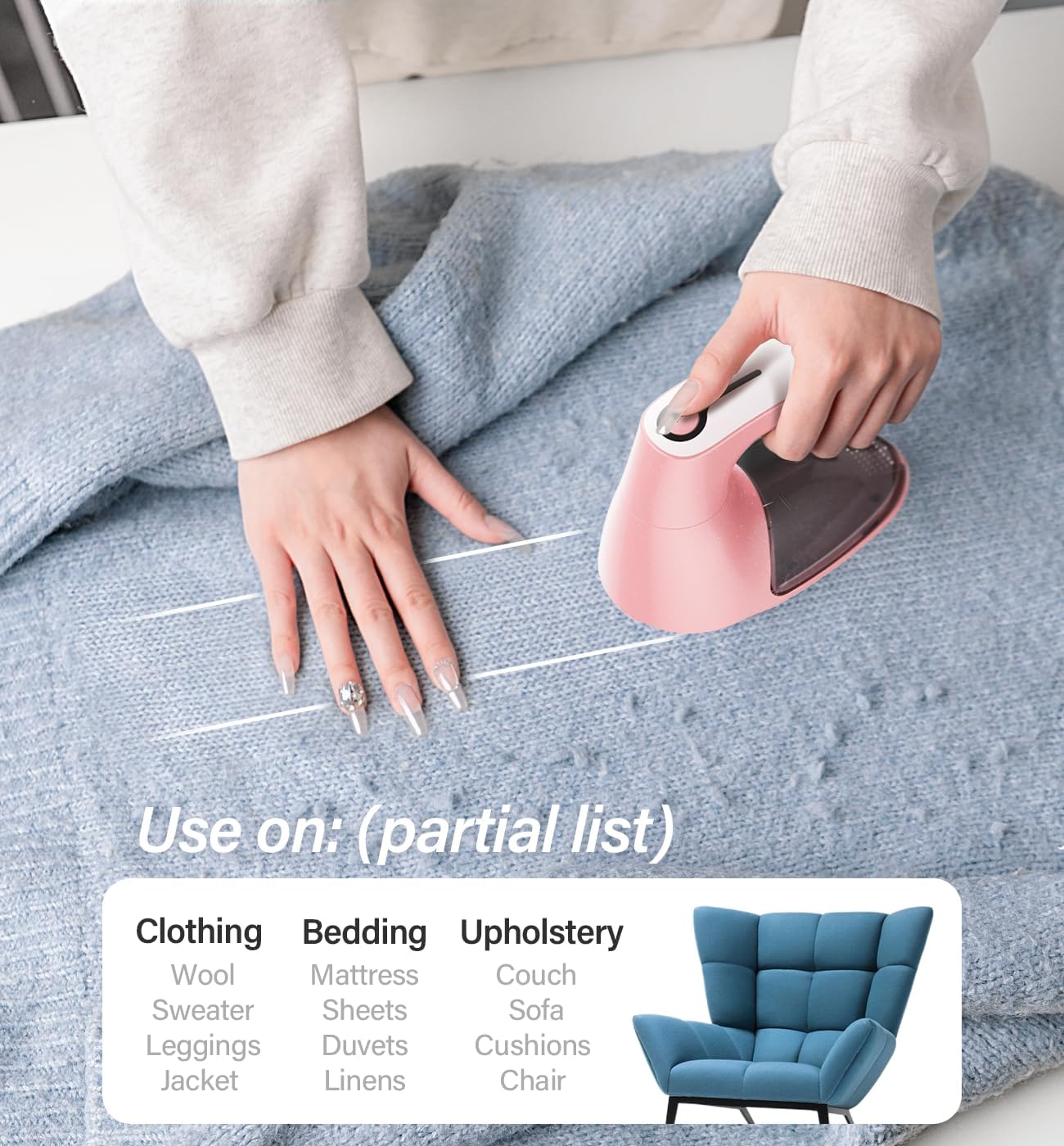 Bymore Fabric Shaver & Lint Shaver for Clothes and Furniture, Heavy Duty Sweater Shaver Lint Remover with Large 65mm Shaving Head, 6-Leaf Blades, Extra Replacement Blades for Couch, Sofa & Upholstery