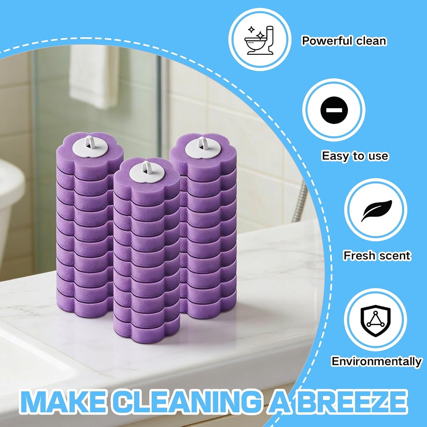 30 Disposable Toilet Brush Refills, Lavender Scented Toilet Wand Refill Pads, Replacement Toilet Cleaner Refill Heads for Toilet Bowl Deep Scrubbing