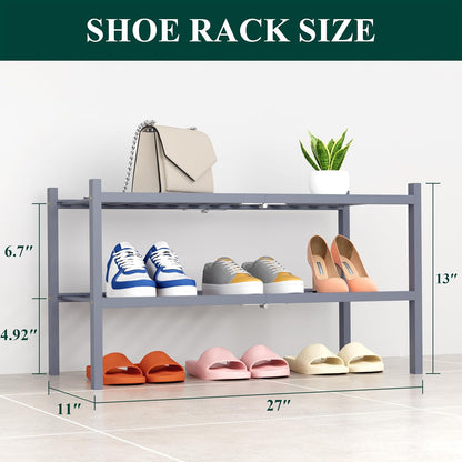 Smiry Bamboo Shoe Rack, 3 Tier Free Standing Wooden Shoe Organizer, Stackable Wood Shoe Storage Shelf for Closet, Entryway, 12 Vertical Slats, 2+1 Stack Standard Legs, 26.8"x11"x19.5", Natural