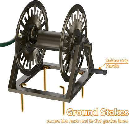 GOFORWILD Garden Wall Mount Hose Reel, Decorative Hose Reel, Garden Heavy-Duty Water Hose Holder Winder, Holds 200-Feet of 5/8-Inch Hose