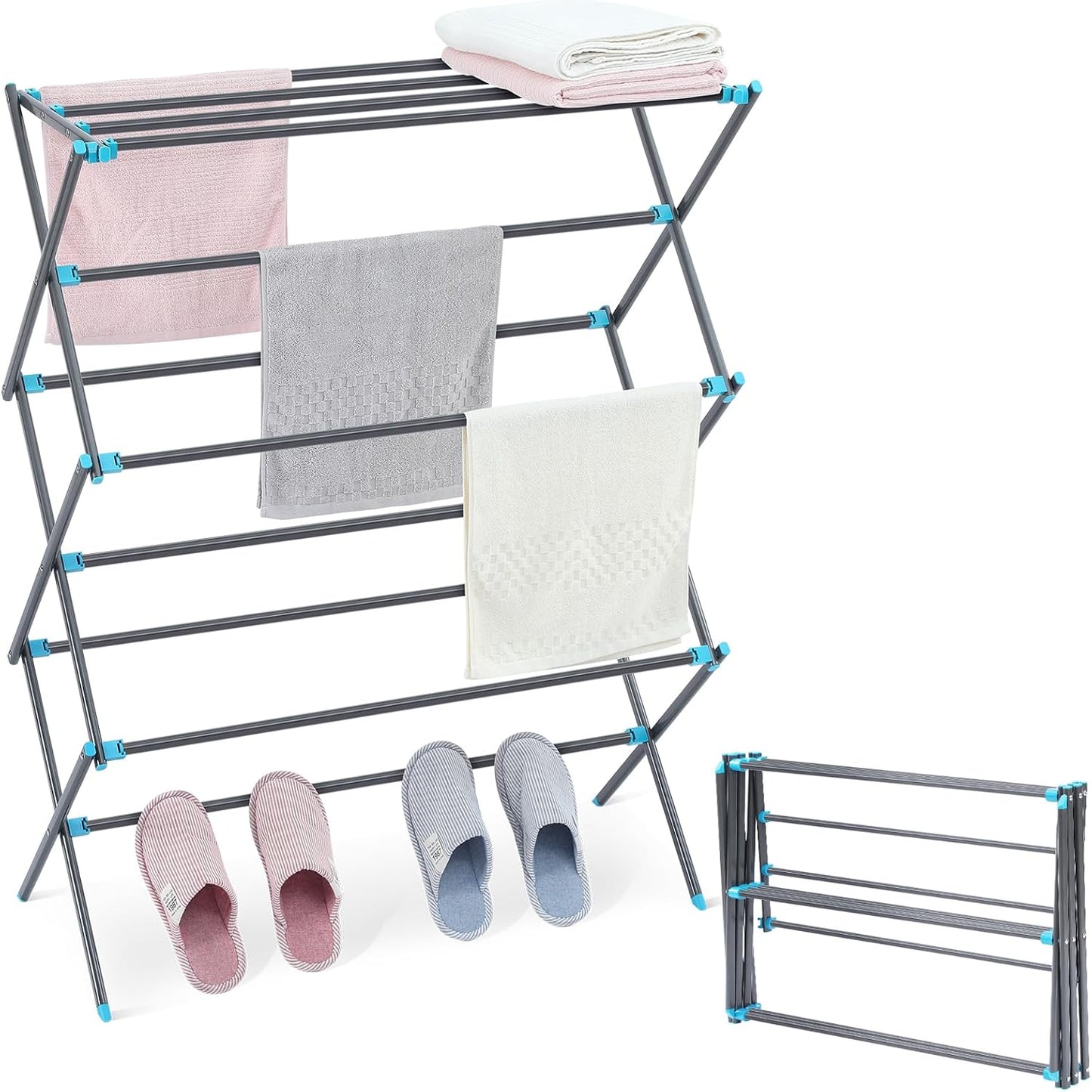 APEXCHASER Extra Large Clothes Drying Rack, Foldable & Extendable Laundry Rack with Adjustable Size (20.87"-35.43" L), Space-Saving, Rust-Resistant Frame for Indoor/Outdoor Use, White