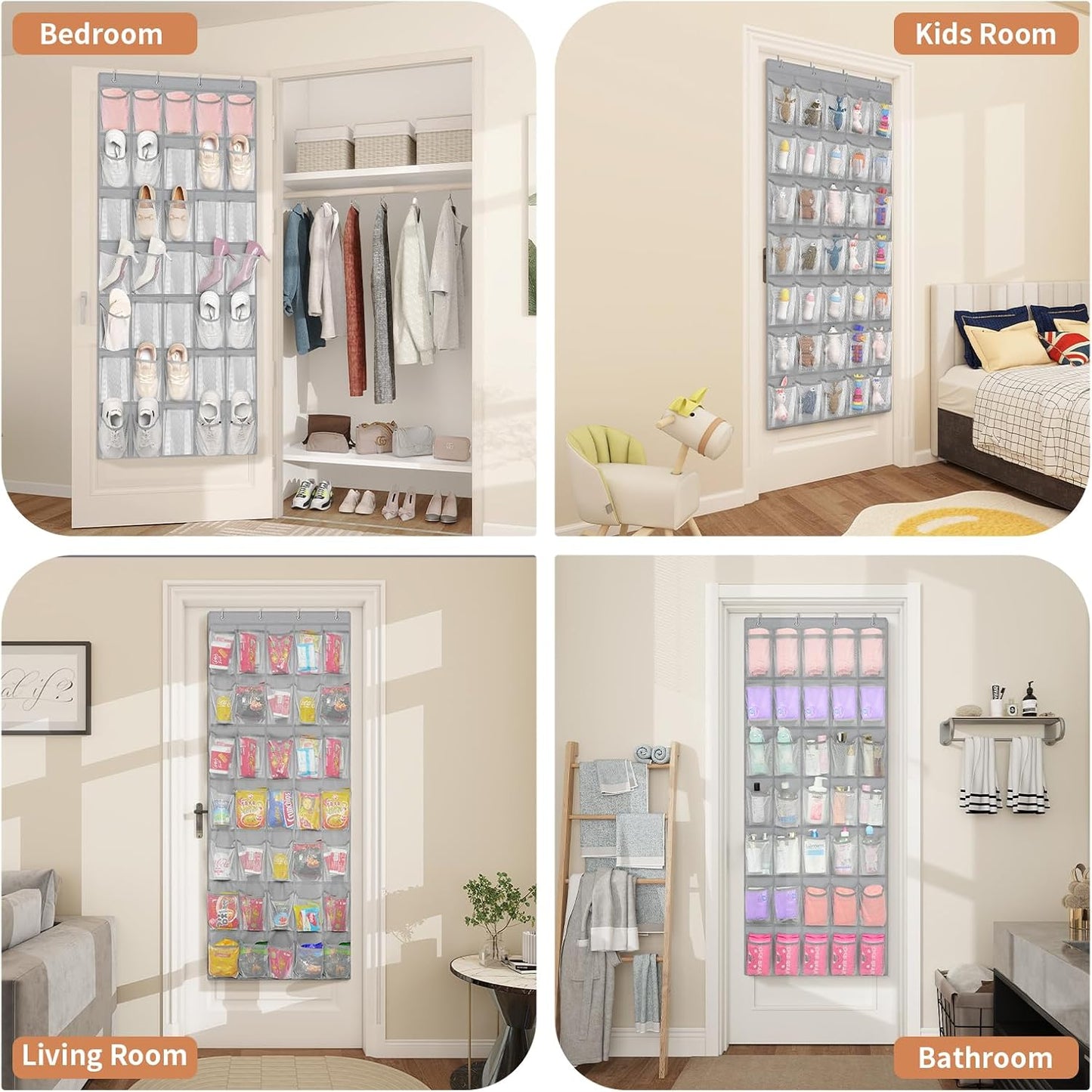 FENTEC 40 Large Pockets Over The Door Shoe Organizer, Mesh Hanging Shoe Organizer Shoe Rack for Closet Mesh Closet Shoe Holder, Over Door Organizer, Shoe Organizer for Wall, Grey, 1 Pack