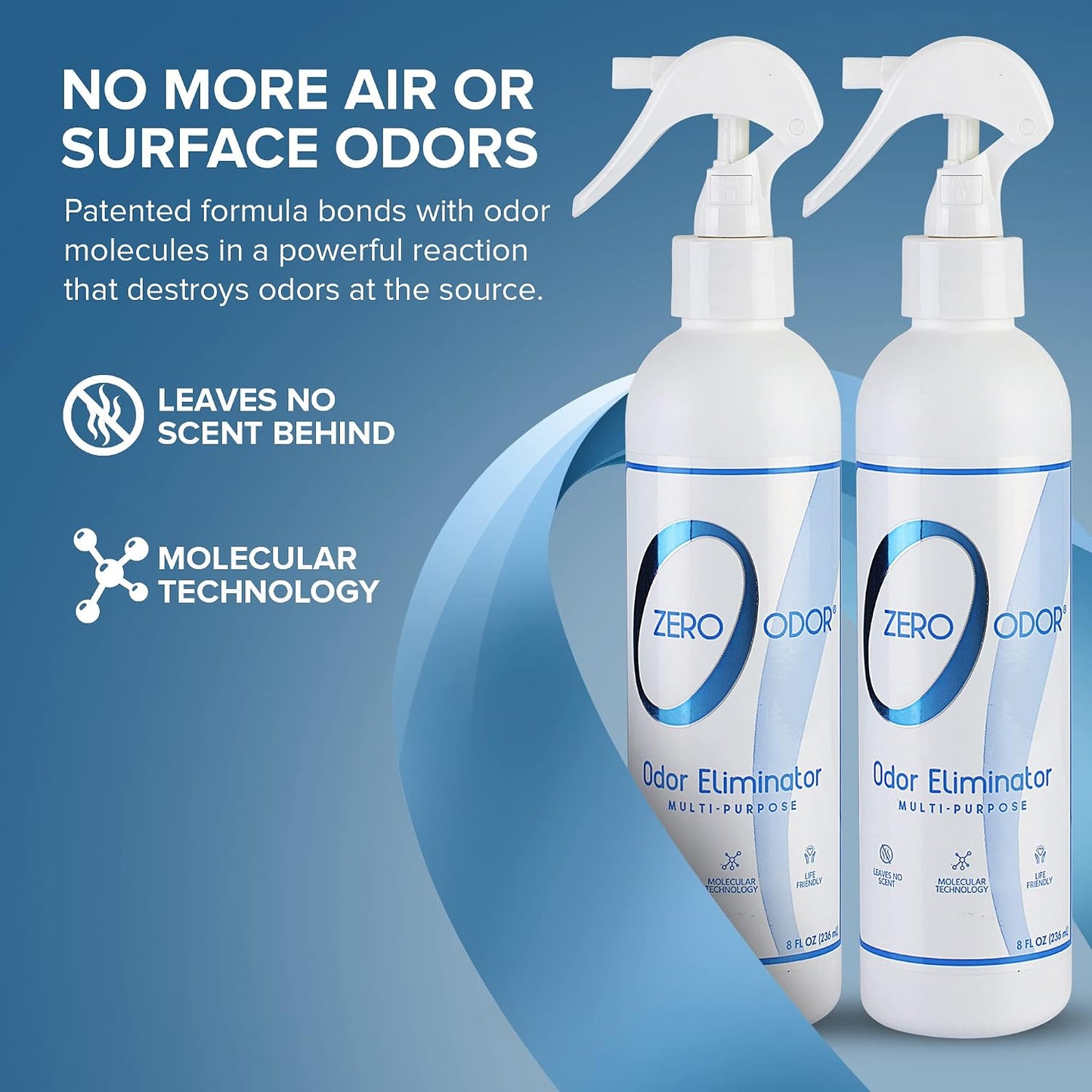 Zero Odor – Multi-Purpose Odor Eliminator - Air & Surface Odor – Patented Technology for Bathroom, Kitchen, Fabric, Closet- Smell Great Again, 16oz