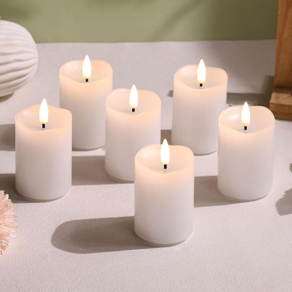 Ivory Flameless Votive Candles with Remote Batteries, Small 2x3 inch LED Wax Pillar Candles Flickering Set of 6