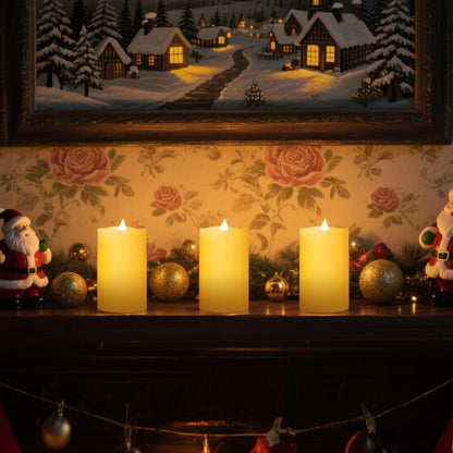 3x3 Flickering Flameless Candles Set of 2, 2AA Battery Life 600 Hours Battery Candles Flickering with Timer,3 inch Flameless Candles with Remote for Indoor/Outdoor, Ivory