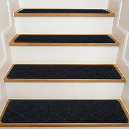 KOOTETA Stair Treads for Wooden Steps Indoor, 15 Pack 8" X 30" Non Slip Carpet Stair Treads with Reusable Adhesive for Kids Elders and Dogs, Surface Polyester TPR Backing Stair Runner Rugs, Dark Grey