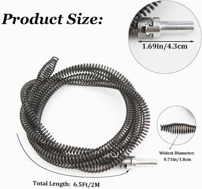 10mm Heavy-Duty Drain Auger Snake Cable with Drill Adapter - 6.5Ft/2M Flexible & Reusable Plumbing Clog Remover for Kitchen, Bathroom, Toilet, Shower Sink & Pipe