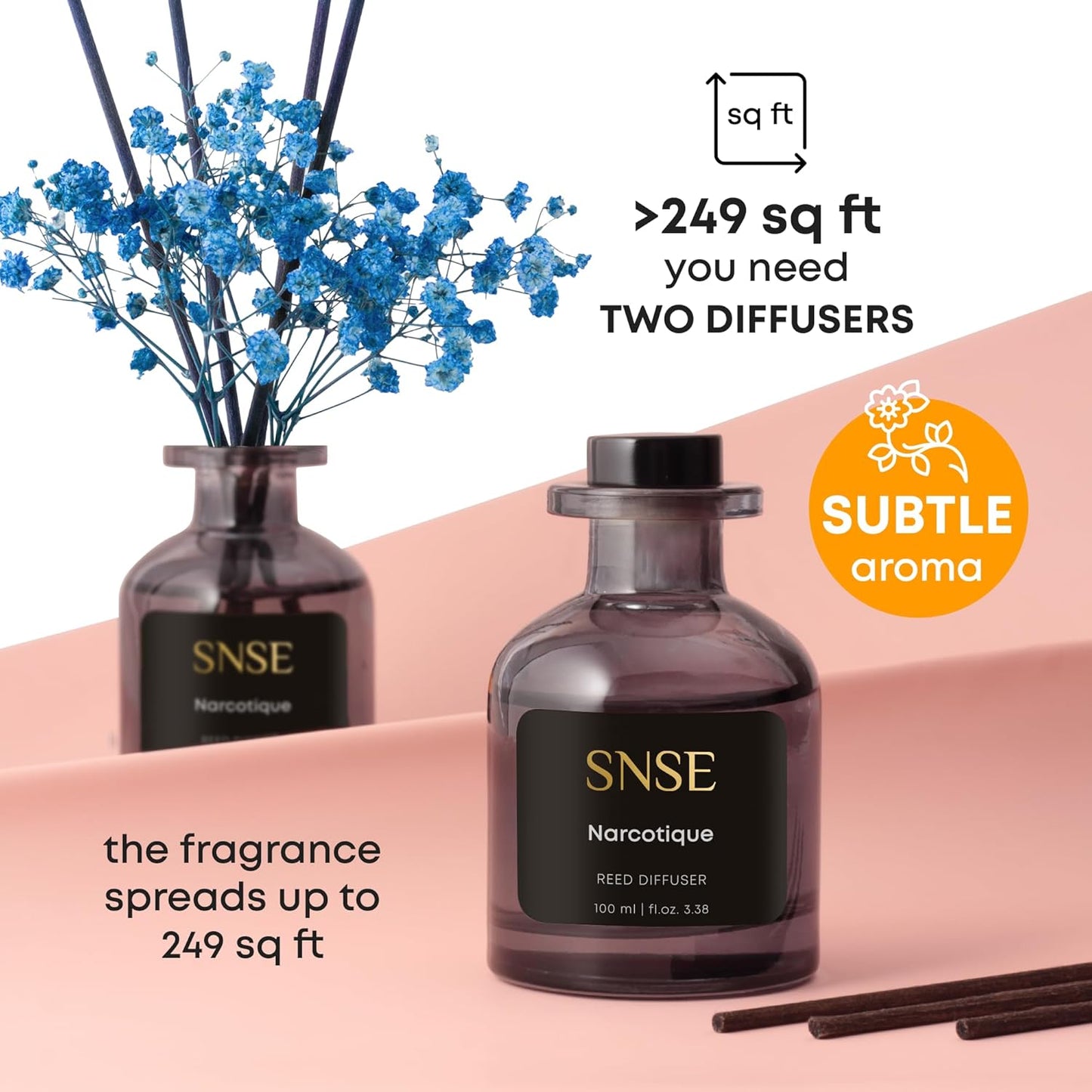 SNSE Tobaco & Vanilla with Flowers Perfumed Reed Diffuser Set | 3.38 oz Scent Fragrance Oil Diffuser for Bedroom, Bathroom, Home Décor and Gift, Decorative Air Fresheners with Sticks