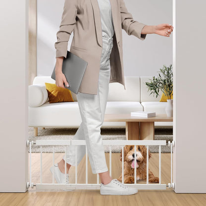 Fldofaves Dog Gate - 18"-45" Adjustable Extra Wide Metal Baby Gate to Step Over, 10" Tall Small Pet Gate with 3 Extension Kits, Pressure Mounted for Doorways & Stairs