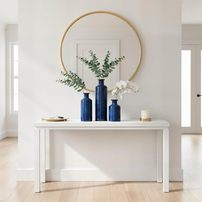 Mowtanco Blue Ceramic Vase Set of 3 Small Vases, Modern Farmhouse for Home Decor Bottles, Rustic Terracotta Vase Decorative Vases for Table,Fireplaces Decor, Bookshelf, Living Room