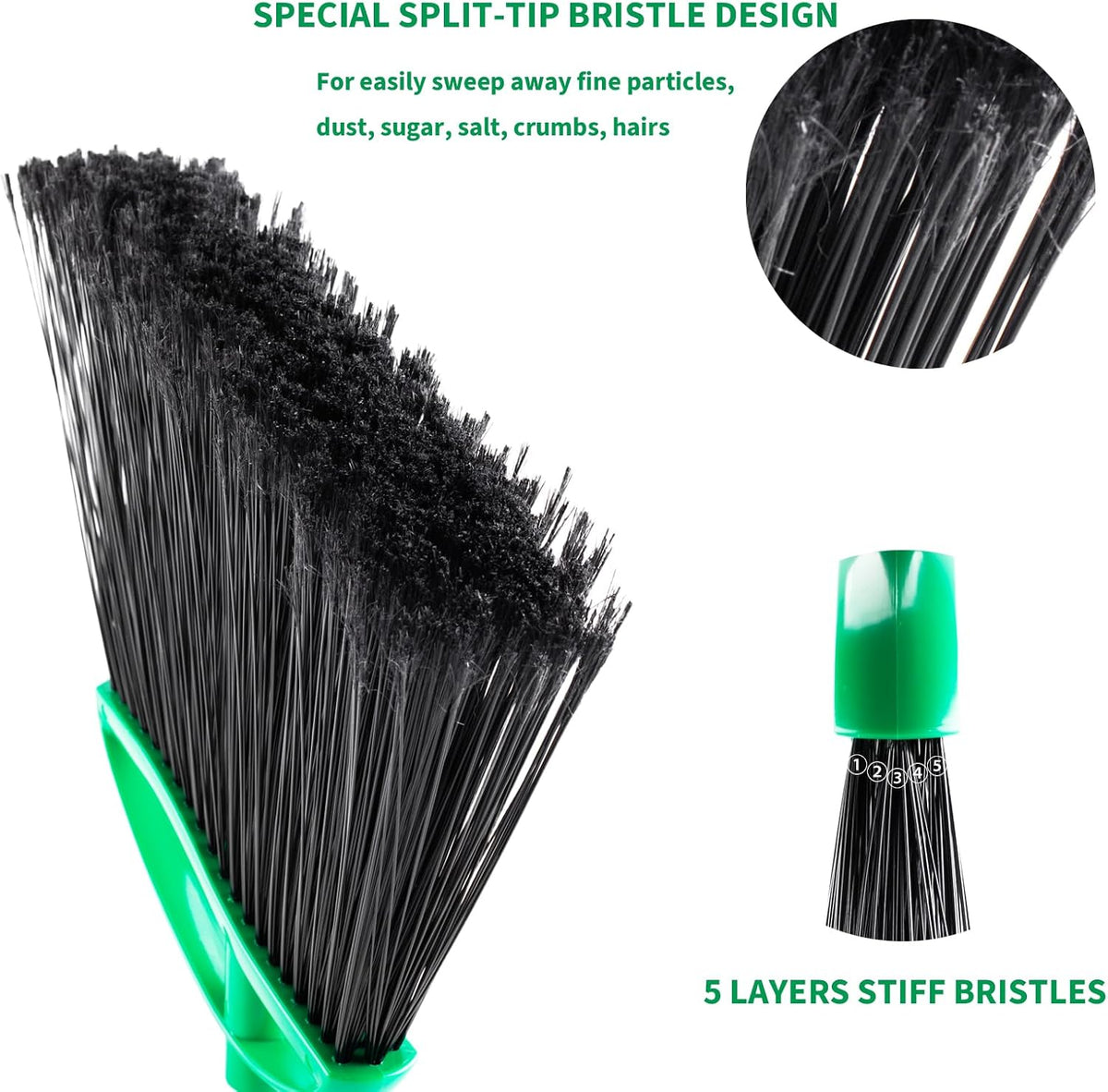 2 Pack Heavy Duty Brooms, 55" Long Handle Angle Broom Set | Indoor Outdoor, Household Commercial Floor Cleaning, for Sweeping Home, Kitchen, Deck, Garage, Patio - Green