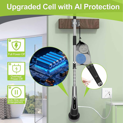 Electric Spin Scrubber, Cordless IPX7 Waterproof, Dual Speed Shower Scrubber with Adjustable Long Handle, 7 Replaceable Brush Heads for Bathroom, Bathtub, Tile Floor, Toilet, Kitchen & Car