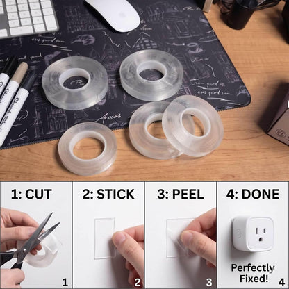 Thin Double Sided Tape, 7 Rolls Clear Nano Tape Kit in Multi-Sizes | Removable & Damage Free Wall Adhesive for Posters, Room Decor, Balloon Arch and Crafts, Washable Traceless Mounting Tape