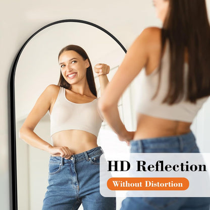 OLIXIS 64"x 21.5" Arched Mirror Full Length, Full Body Mirror with Stand, Hanging or Leaning for Wall, Floor Standing with Shatter-Proof Glass for Bedroom, Living Room, Long, Black