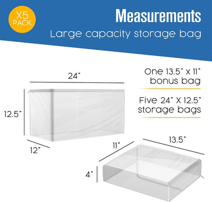 Houseables Sweater Bags Moth Proof, Clothing Storage Bags, with Zipper, Sweater Storage, Clear Zippered Organizers, Clothes, Blanket, Linen, Bedding, Quilt, Vinyl Plastic Protectors, 18x15x4”, 5 Pack.