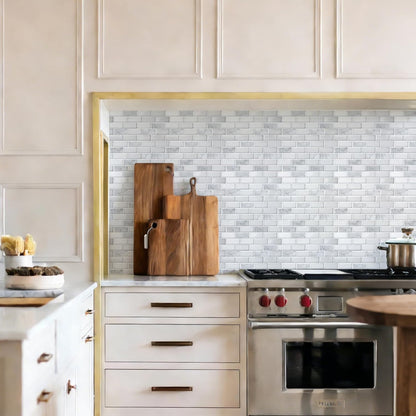 LONGKING Self-Adhesive Kitchen Backsplash, Marble Look Decorative Tiles (10 Tiles)