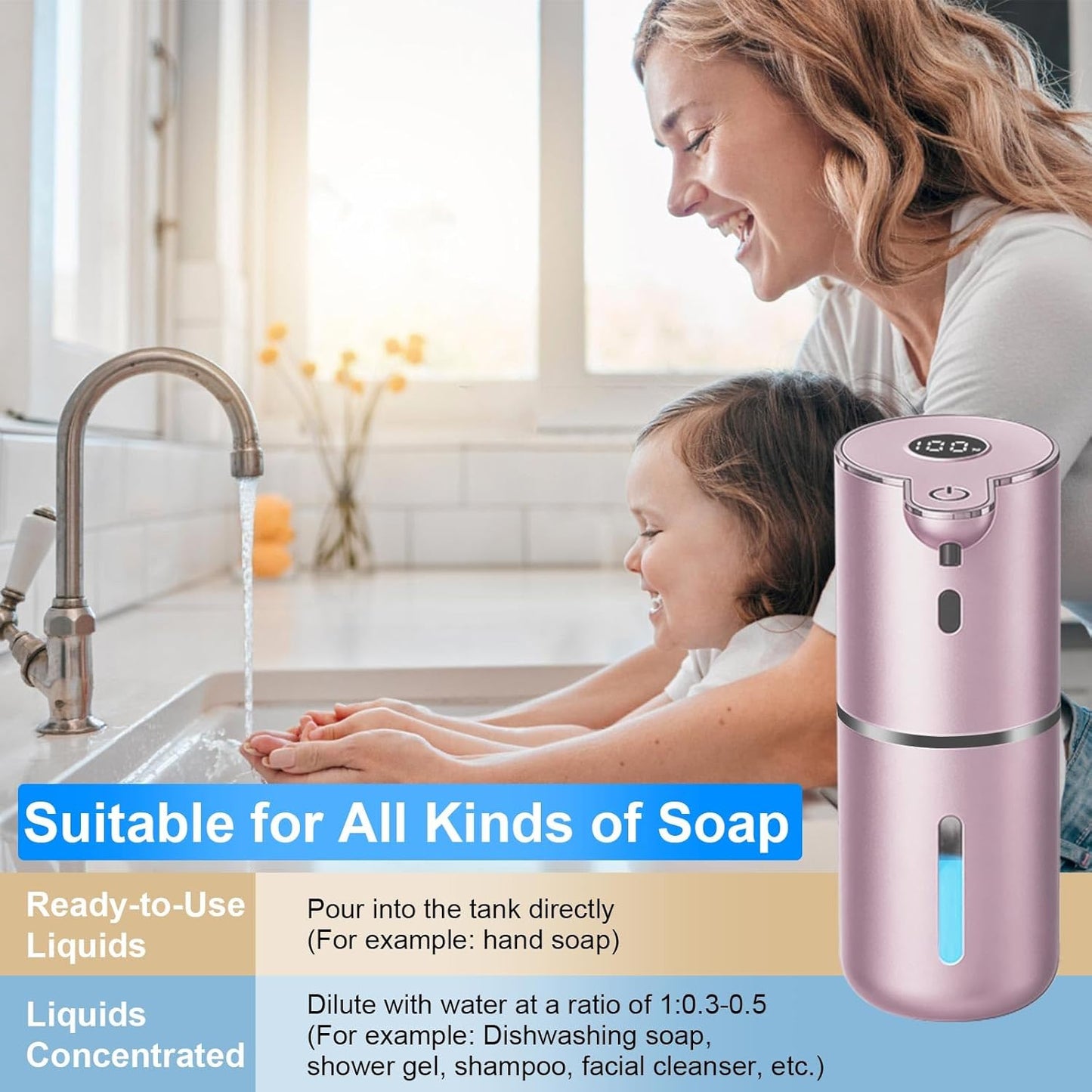 OHIFAST Automatic Foaming Soap Dispenser Touchless, USB Rechargeable Smart Hand Soap Dispenser, 6-Level Adjustable, 12.8oz/380mL Wall Mounted for Bathroom Kitchen Dish Soap-White
