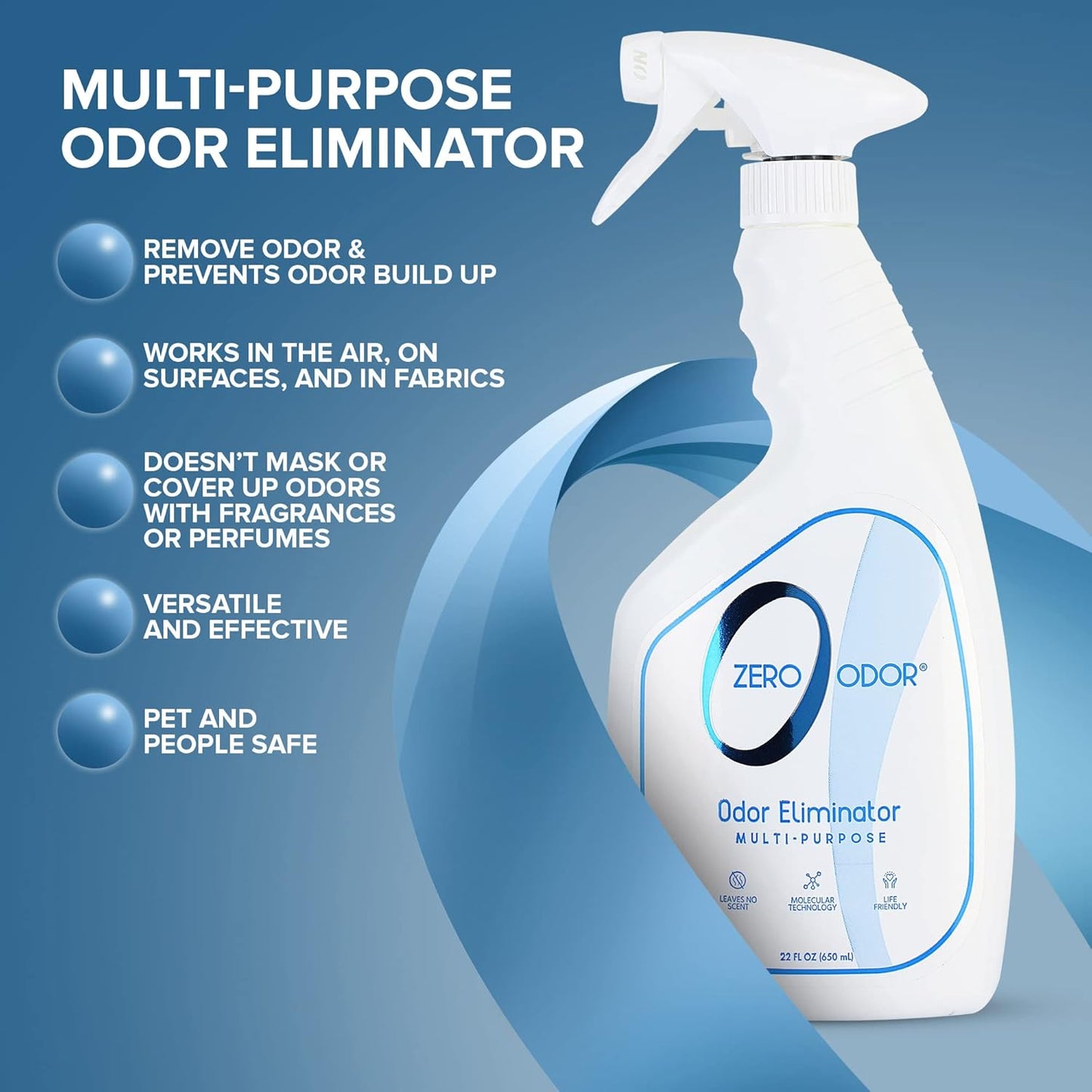 Zero Odor – Multi-Purpose Odor Eliminator - Air & Surface Odor – Patented Technology for Bathroom, Kitchen, Fabric, Closet- Smell Great Again, 16oz