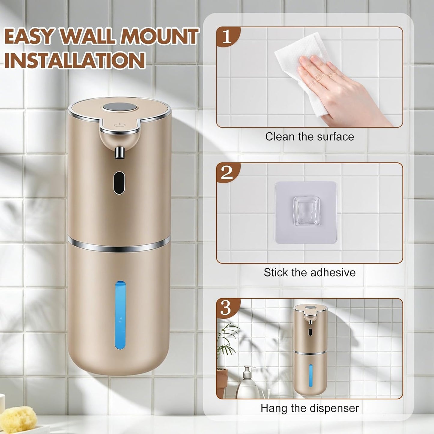 Automatic Soap Dispenser, Hand Soap Dispenser 12.8oz/380ml Smart Rechargeable, Liquid Touchless Soap Dispensers with 6-Level, Wall Mounted or Countertop Dish Soap Dispensing for Bathroom & Kitchen