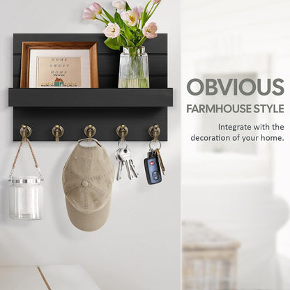 HONJIN Key Holder for Wall: Easy Installation Mail Organizer Wall Mount Hanging Key Rack for Kitchen and Entryway Decor with 5 Sturdy Key Hooks (White)
