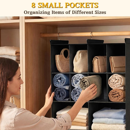 Ofiray-home 6 Tier Hanging Closet Organizer, 16 Compartments Sweater Organizer for Closet with 3 Sturdy Hooks, Closet Organizers and Storage, Wardrobe, Rv, Garment Rack, Grey