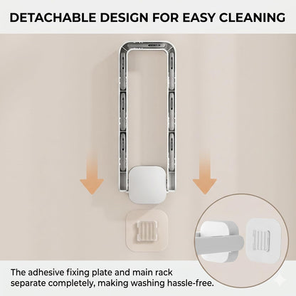 Foldable Wall Mounted Drying Rack with 7 Hidden Clips, Punch-Free Adhesive Sock & Underwear Hanger, Collapsible Space-Saving Laundry Rack for Bathroom, Balcony & Washstand, Holds 11 lbs (White-1 Pcs)