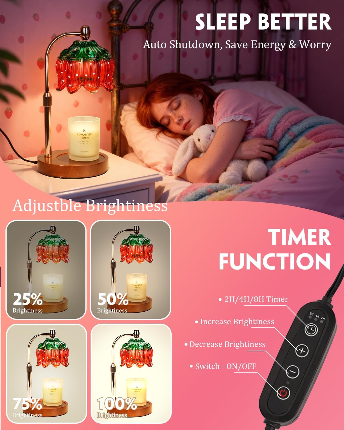 Candle Warmer Lamp Wood with Timer, Dimmable Electric Candle Lamp Warmer for Jar Candles, 2*35 Watt Bulb, Mothers Day Birthday Gifts for Women Men, Decorative Wooden Candle Lamp for Bedroom Home Decor