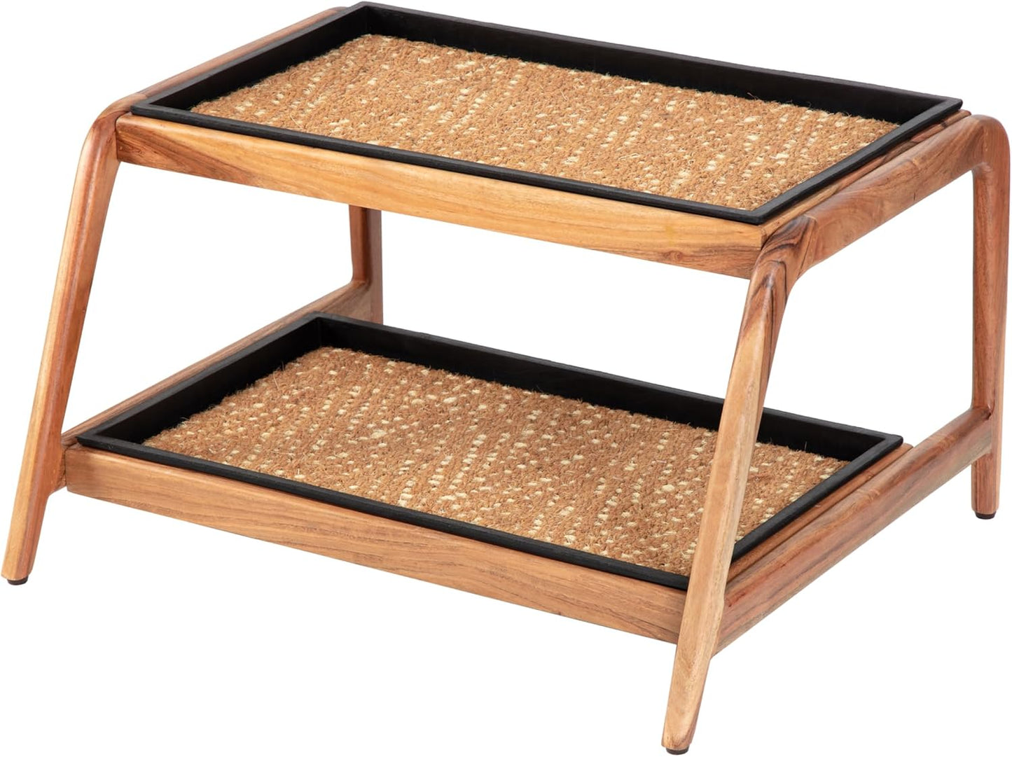 Anji Mountain Heavy Duty Waterproof Wooden Shoe Storage Mat Organizer/Boot Storage Tray Multi Use for Entryway with Coir, Tan Rectangle Embossed Insert, 1 Tier, Fits 2 Pair (26.5" Wide)