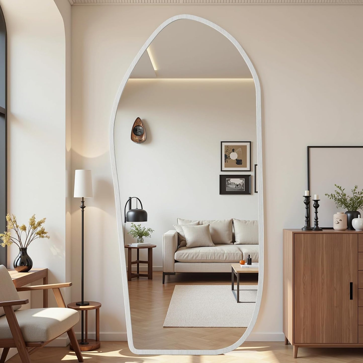 Suidia Full Length Mirror, Oversized Floor Mirror with Solid Wood Frame, Large Standing Mirror for Bedroom Living Room, Wood Art Style, Dark Walnut, 74" L x 32" W