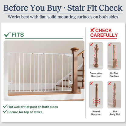 Cumbor 29.2–43" Baby Gate for Stairs, Hardware Mounted (Drill Required), Expandable No Bottom Bar Dog Gate, Auto Close Extra Wide Walk Thru, Pet & Toddler Proof Gate, Top & Bottom of Stairways (White)