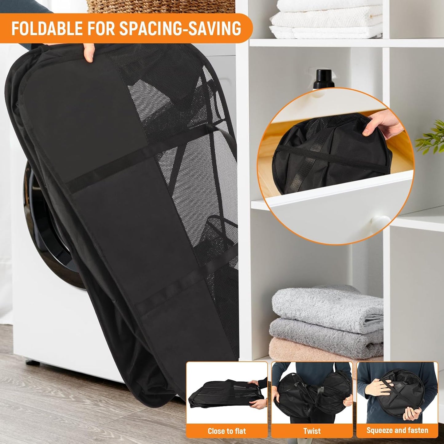 Collapsible Laundry Baskets with 3 Compartment, 150L Tear-proof Pop Up Hamper, Foldable Laundry Basket with Tote Handles, Dirty Clothes Hamper for Laundry, Bedroom, Bathroom, Dorm Grey