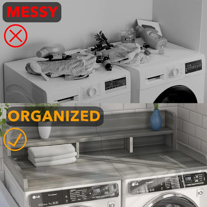 54" 2 Tier Washer Dryer Countertop with Storage Shelf, Waterproof MDF Laundry Room Organizer, Folding Station, Mechanically Joined Two-Panel Countertop (Walnut Brown)