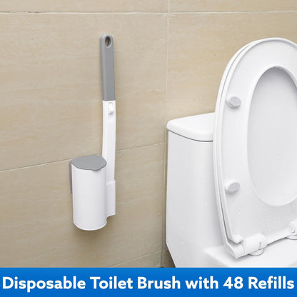wlich Disposable Toilet Brush with 48 Refills, Bowl Toilet Brush with Wall Mounted Holder, Toilet Bowl Brush Set with Wand and Storage Box for Bathroom Cleaning