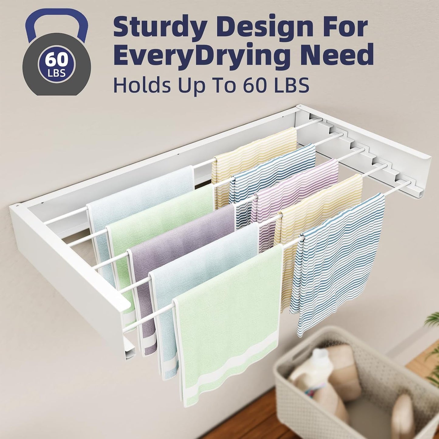ZMBESUP Wall Mounted Drying Rack, 23.6" Foldable Clothes Drying Rack for Laundry Room Organization, Space Saving Retractable Laundry Rack for Small Space Apartment Bathroom Balcony (White)