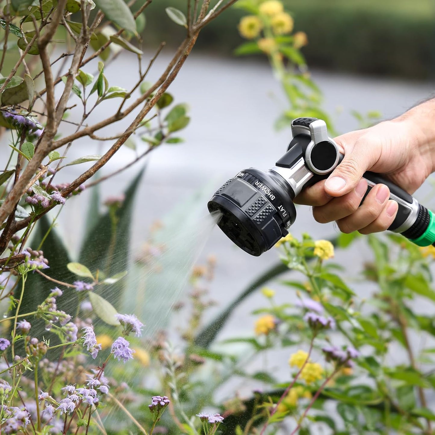RESTMO Water Hose Nozzle Heavy Duty, Adjustable Garden Sprayer for Outdoor | 2-in-1 Twist Control, 9 Spray Patterns, Thumb ON/OFF Full Flow, Best for Plant & Lawn Watering, Car & Pet Cleaning, Green