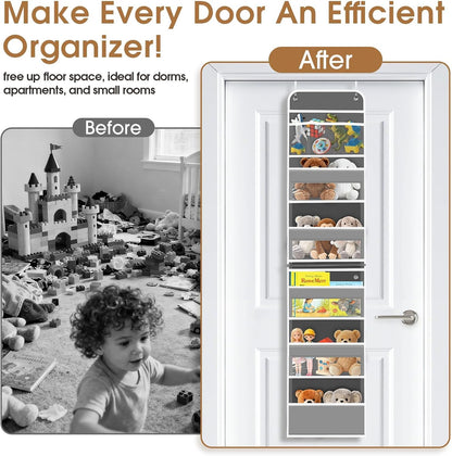 WISELIFE Over The Door Organizer Storage with 4 Large Pockets Door Hanging Organizer with Clear Windows behind The Door Storage for Nursery Bedroom Bathroom Pantry Closet and Baby Essentials Dark Grey