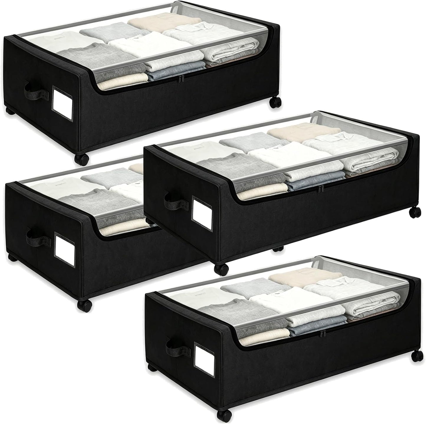 Under Bed Storage with Wheels, 2-Pack Under the Bed Storage Containers with Clear Lids & Label, Underbed Storage Bins, XXXL 85L 11 inches Rolling Metal Drawer for Clothes, Shoes, Toys, Books - Gray