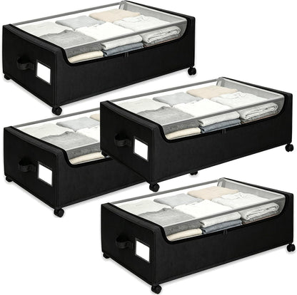 Under Bed Storage with Wheels, 2-Pack Under the Bed Storage Containers with Clear Lids & Label, Underbed Storage Bins, XXXL 85L 11 inches Rolling Metal Drawer for Clothes, Shoes, Toys, Books - Gray
